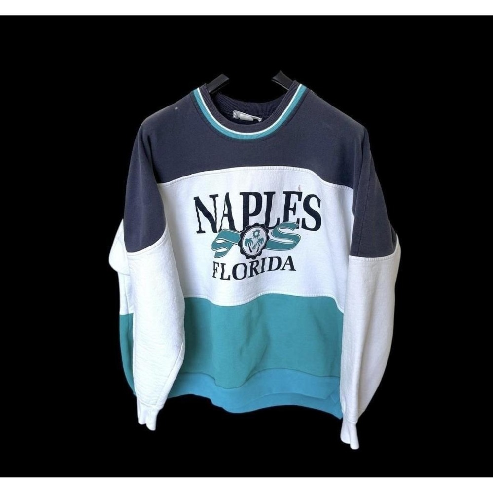 Vintage‎ 80's Sweatshirt Naples Florida Sz LARGE Colorblock Distressed